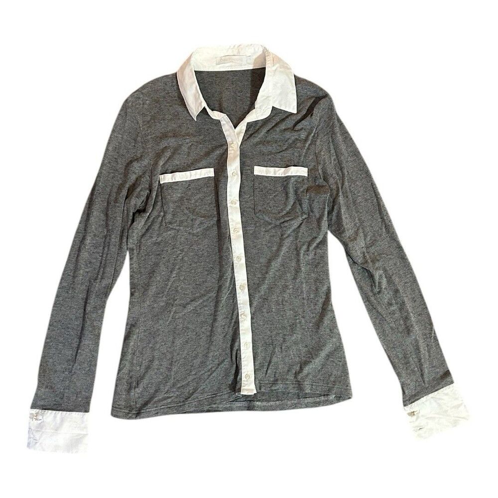 Anne Fontaine Gray and White Long Sleeve Button Down